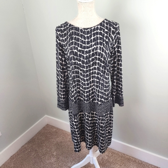 DONNA MORGAN WOMEN'S BLACK AND WHITE SHIFT DRESS SIZE 12 - Picture 1 of 8